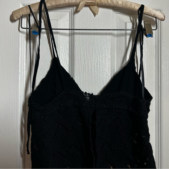 Black Lace Bralette S Crop Top Boho Scalloped Hem Sheer Lace Festival Tank - Picture 2 of 12
